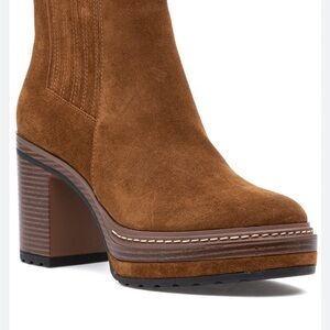 Y2K Steve Madden Tan Suede Chunky Heel Ankle Boots size 8